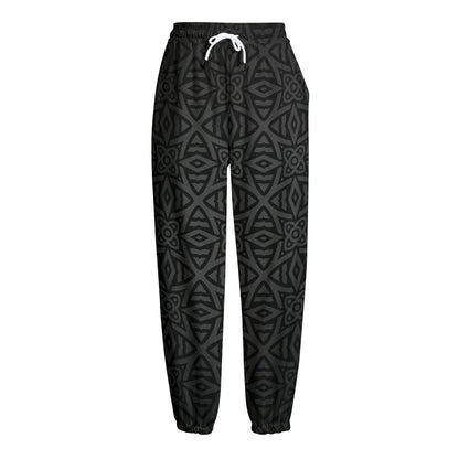 Black Celtic Symbol Pattern Print Fleece Lined Knit Pants