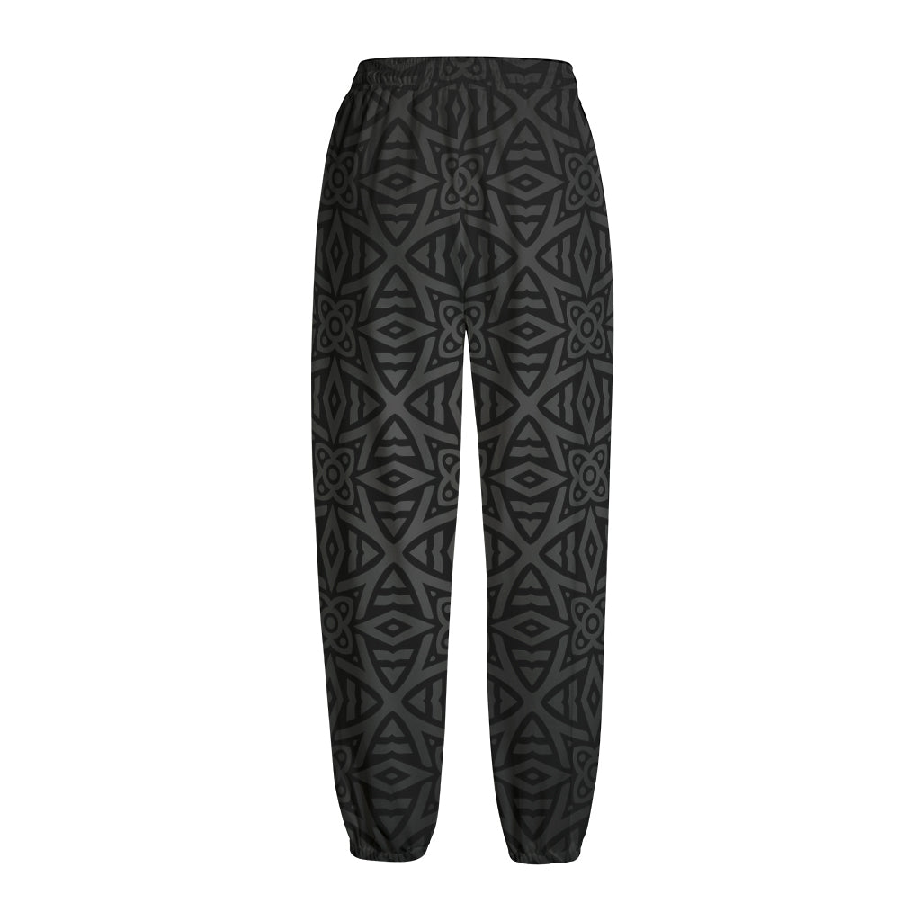 Black Celtic Symbol Pattern Print Fleece Lined Knit Pants