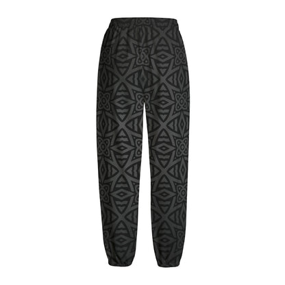 Black Celtic Symbol Pattern Print Fleece Lined Knit Pants
