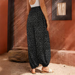 Black Celtic Symbol Pattern Print Harem Pants