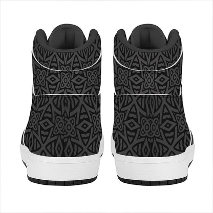 Black Celtic Symbol Pattern Print High Top Leather Sneakers