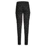 Black Celtic Symbol Pattern Print High-Waisted Pocket Leggings