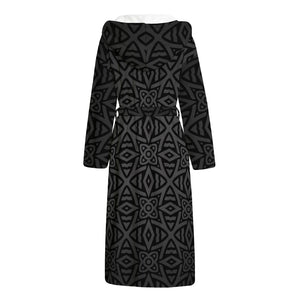 Black Celtic Symbol Pattern Print Hooded Bathrobe