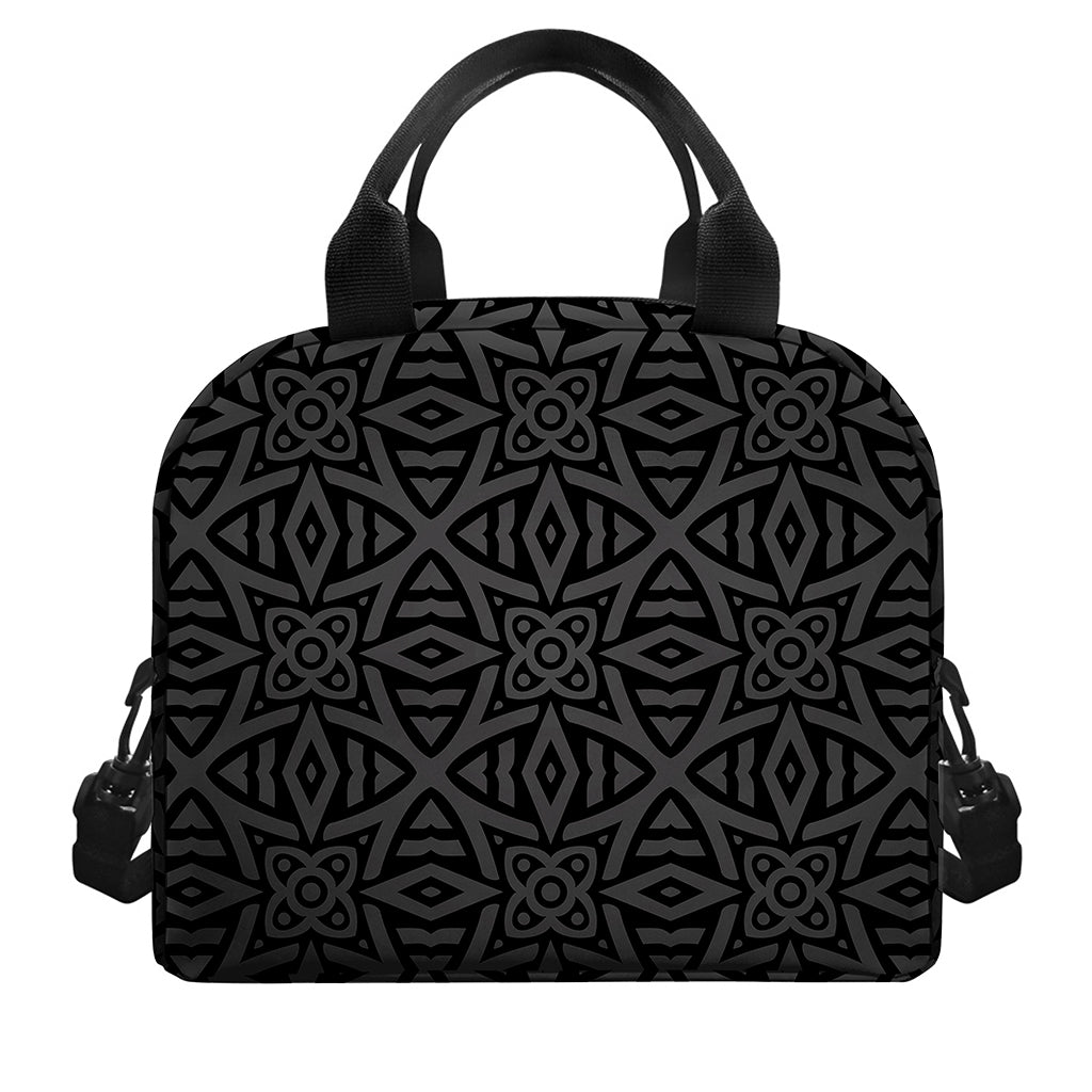 Black Celtic Symbol Pattern Print Insulated Lunch Bag