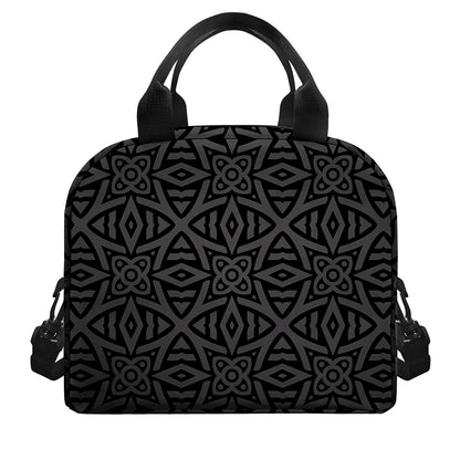 Black Celtic Symbol Pattern Print Insulated Lunch Bag