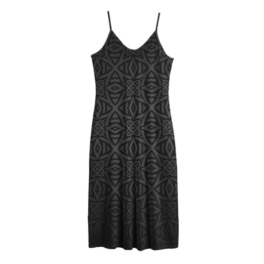 Black Celtic Symbol Pattern Print Jersey Midi Cami Dress