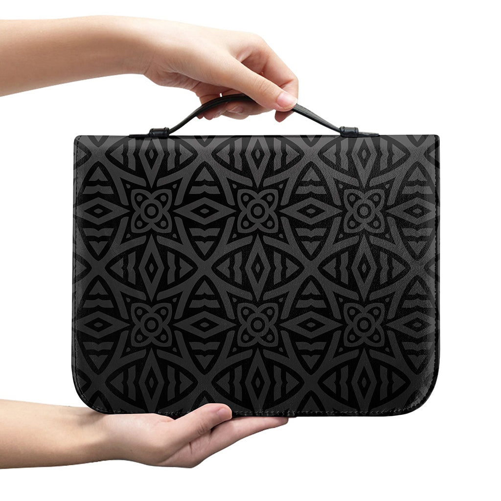 Black Celtic Symbol Pattern Print Leather Bible Cover