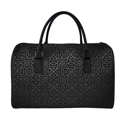 Black Celtic Symbol Pattern Print Leather Duffle Bag
