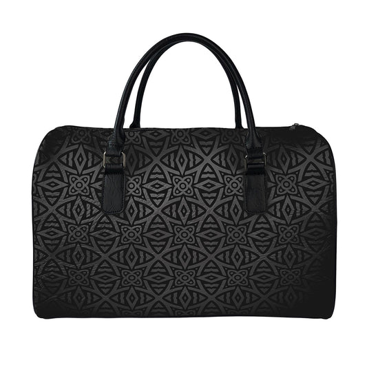 Black Celtic Symbol Pattern Print Leather Duffle Bag