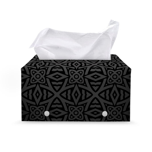 Black Celtic Symbol Pattern Print Leather Tissue Box Cover