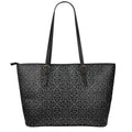 Black Celtic Symbol Pattern Print Leather Tote Bag With Zipper