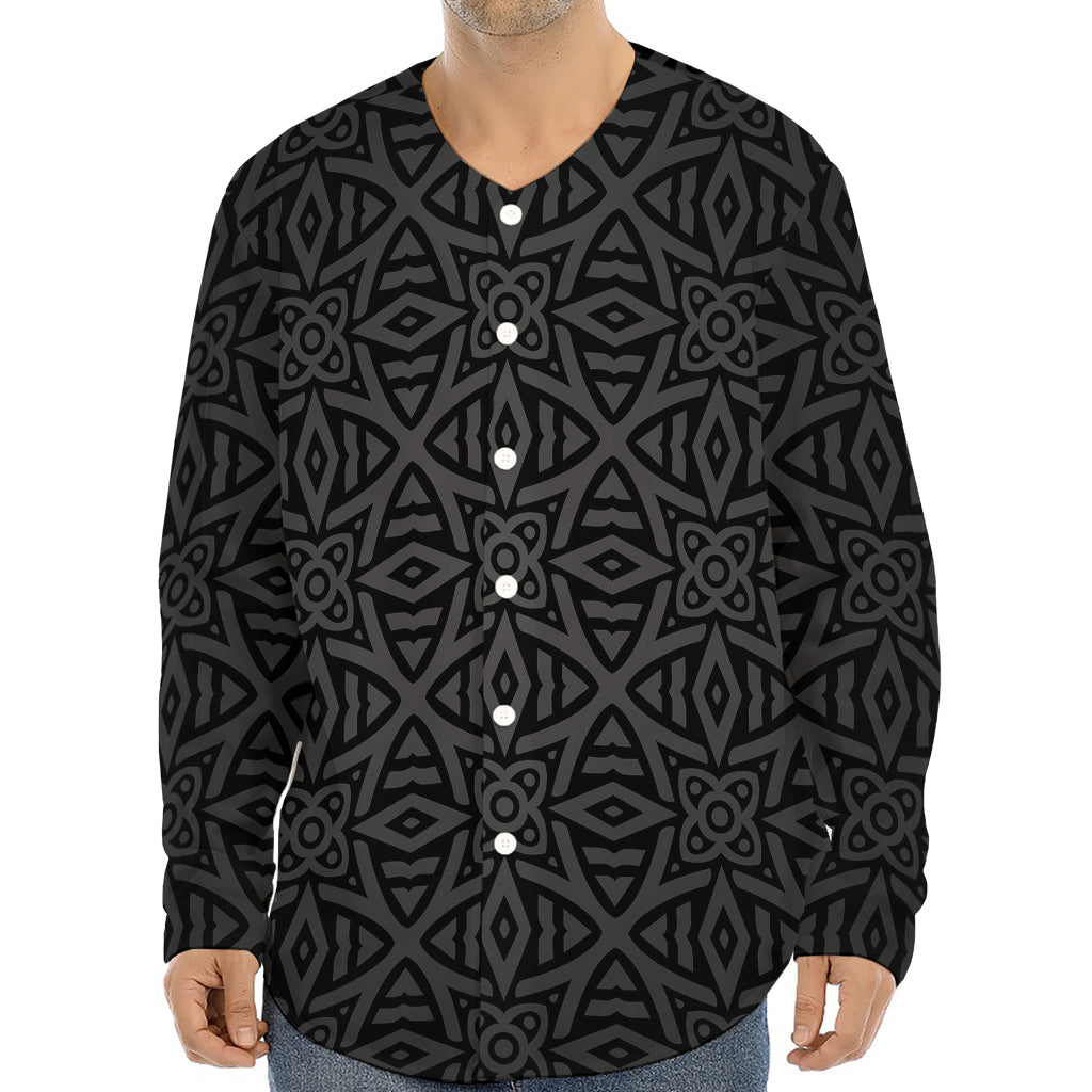 Black Celtic Symbol Pattern Print Long Sleeve Baseball Jersey