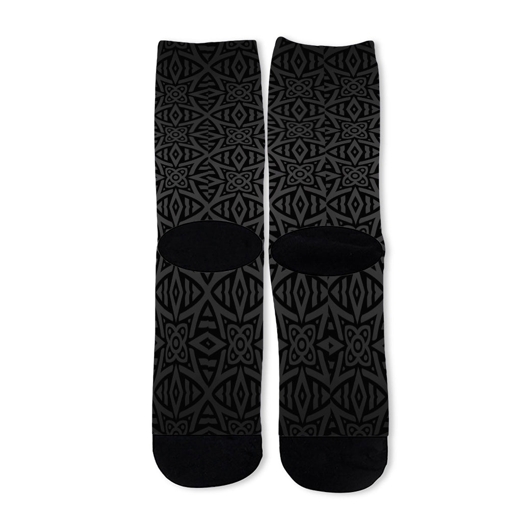 Black Celtic Symbol Pattern Print Long Socks