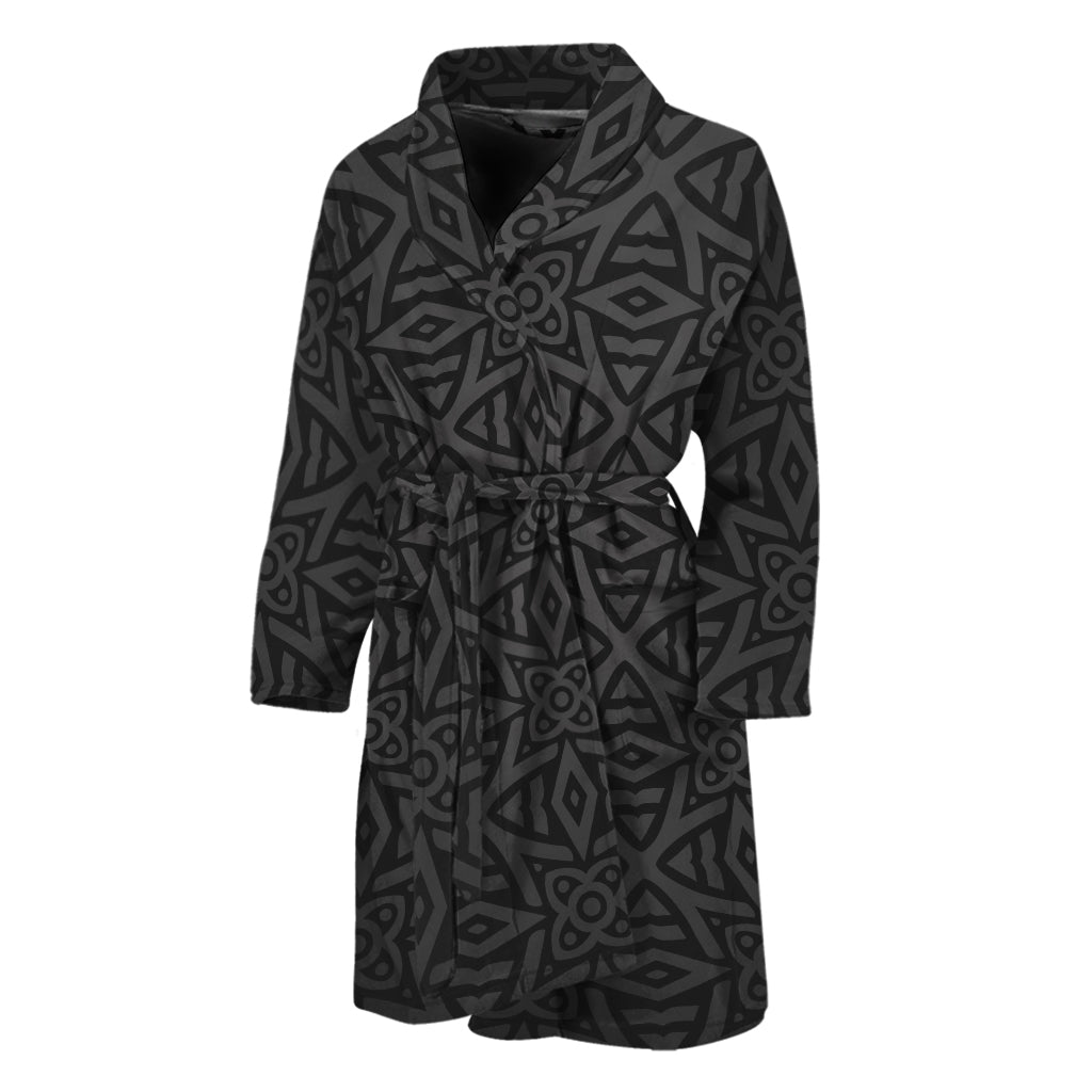 Black Celtic Symbol Pattern Print Men's Bathrobe