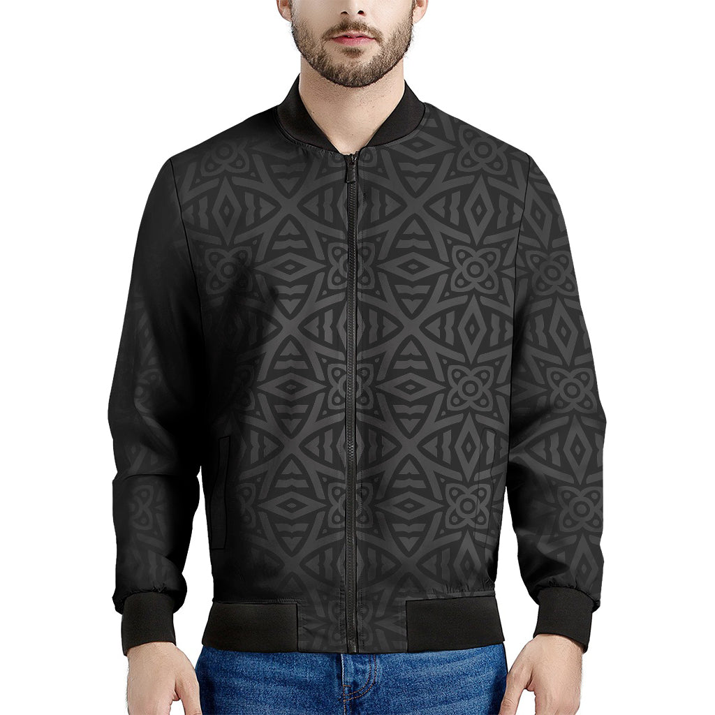 Black Celtic Symbol Pattern Print Men's Bomber Jacket