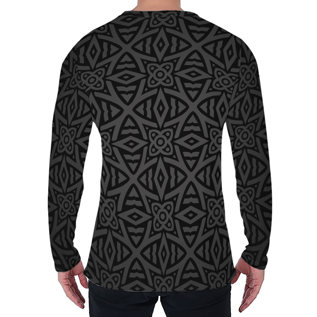 Black Celtic Symbol Pattern Print Men's Long Sleeve T-Shirt