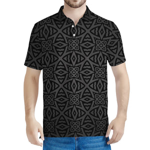 Black Celtic Symbol Pattern Print Men's Polo Shirt