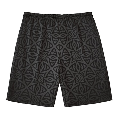 Black Celtic Symbol Pattern Print Men's Swim Trunks
