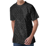 Black Celtic Symbol Pattern Print Men's Velvet T-Shirt