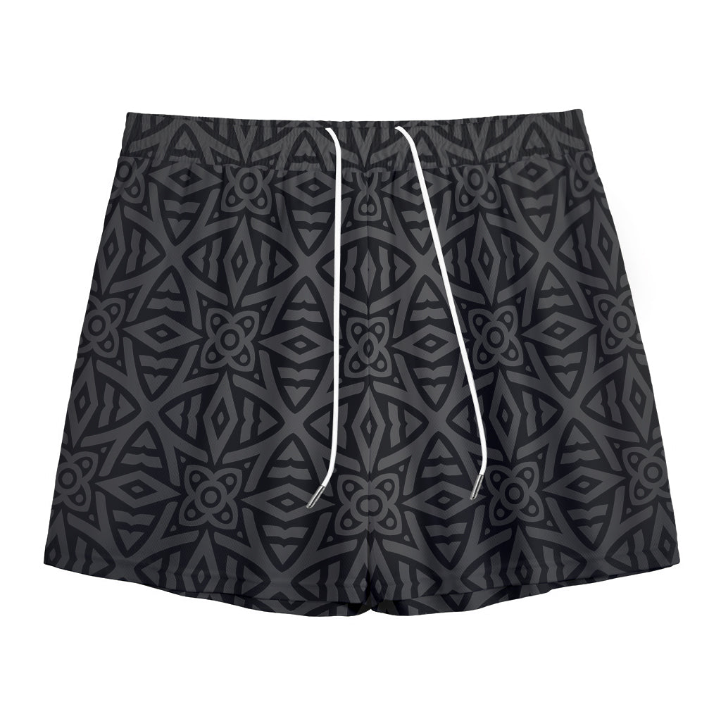 Black Celtic Symbol Pattern Print Mesh Shorts