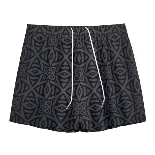 Black Celtic Symbol Pattern Print Mesh Shorts