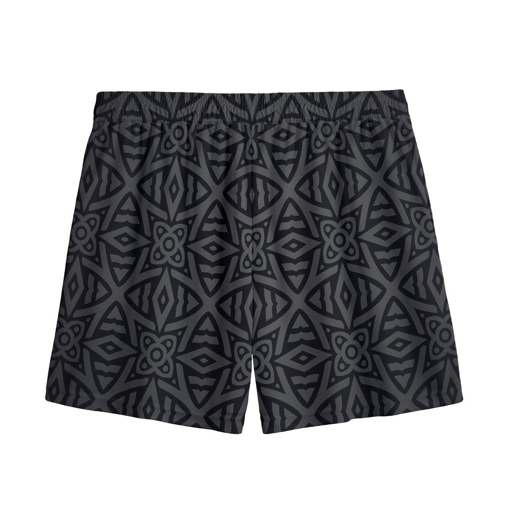 Black Celtic Symbol Pattern Print Mesh Shorts