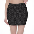 Black Celtic Symbol Pattern Print Pencil Mini Skirt