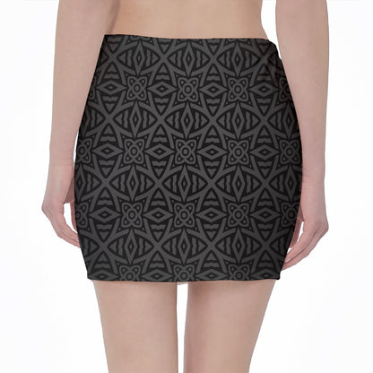 Black Celtic Symbol Pattern Print Pencil Mini Skirt