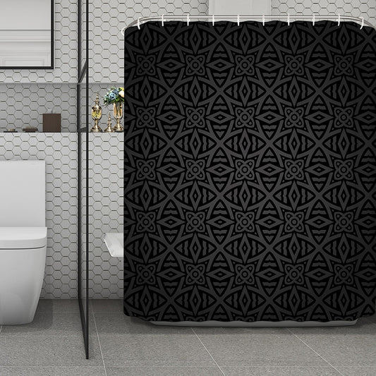 Black Celtic Symbol Pattern Print Polyester Shower Curtain