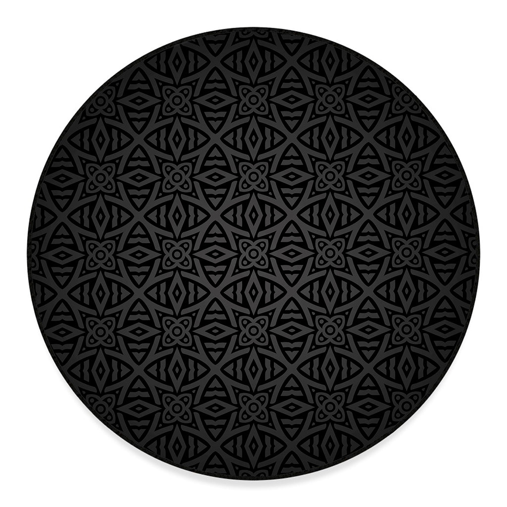 Black Celtic Symbol Pattern Print Round Floor Mat