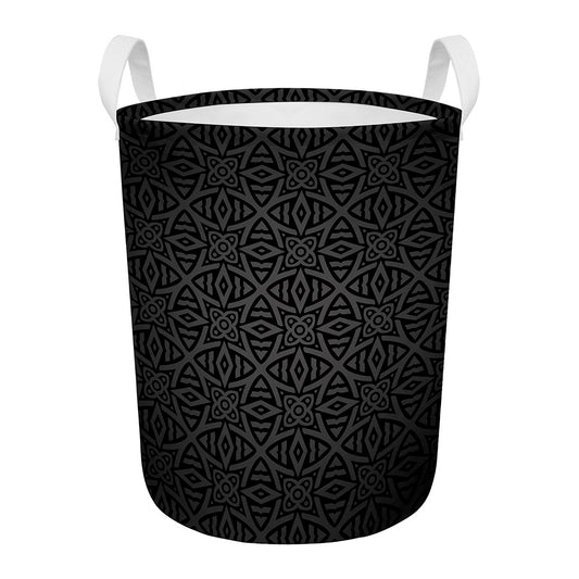 Black Celtic Symbol Pattern Print Round Laundry Basket