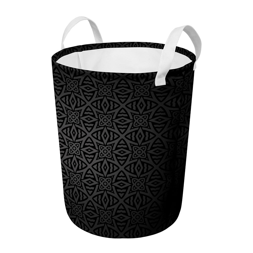 Black Celtic Symbol Pattern Print Round Laundry Basket