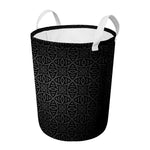 Black Celtic Symbol Pattern Print Round Laundry Basket