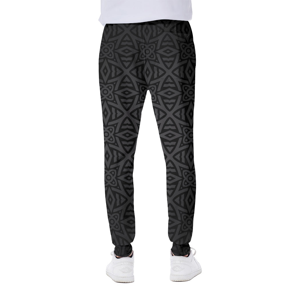 Black Celtic Symbol Pattern Print Scuba Joggers