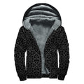 Black Celtic Symbol Pattern Print Sherpa Lined Zip Up Hoodie