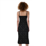 Black Celtic Symbol Pattern Print Slim Fit Midi Cami Dress