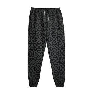 Black Celtic Symbol Pattern Print Sweatpants