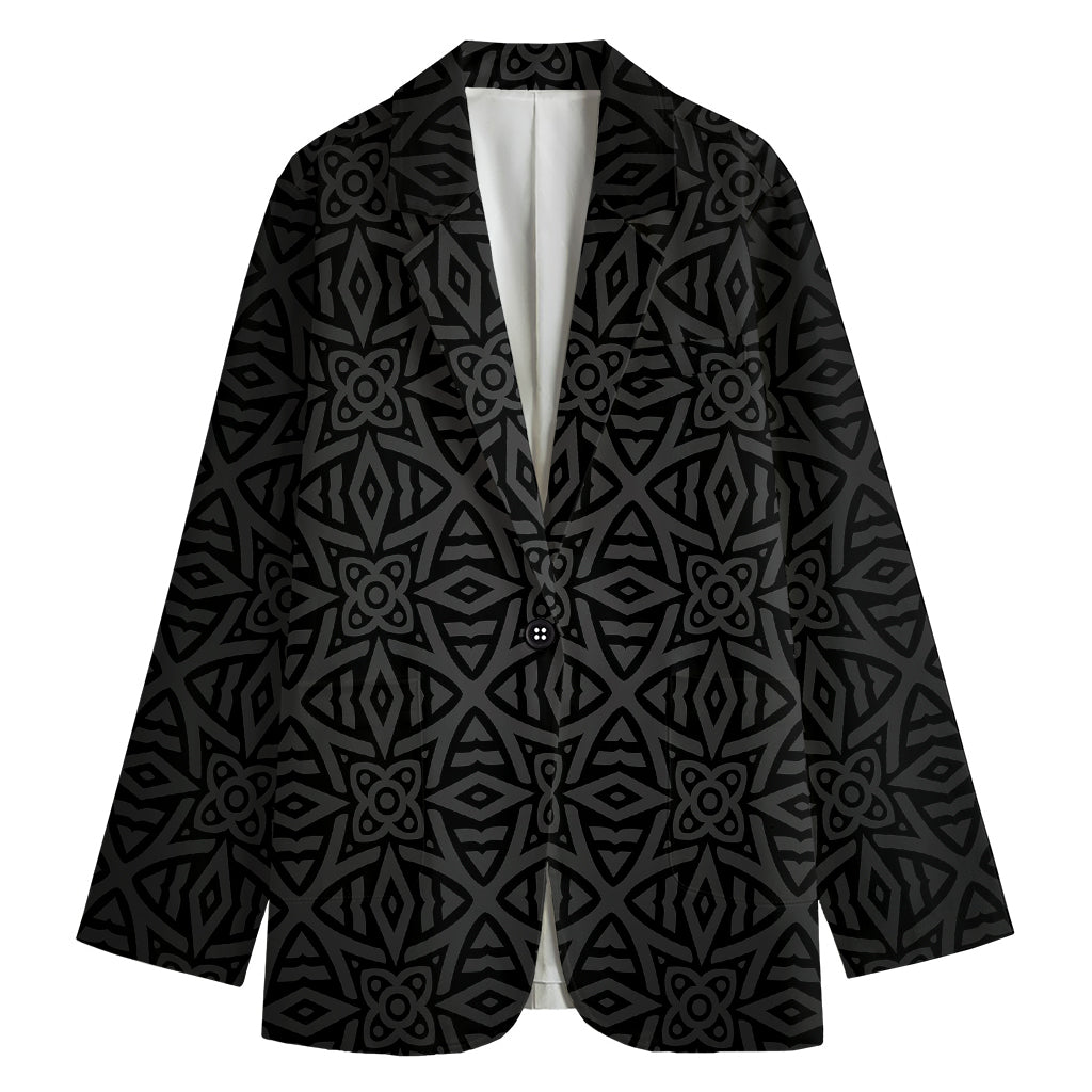 Black Celtic Symbol Pattern Print Women's Cotton Blazer