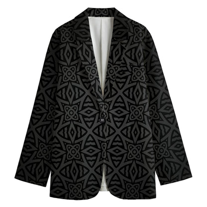 Black Celtic Symbol Pattern Print Women's Cotton Blazer