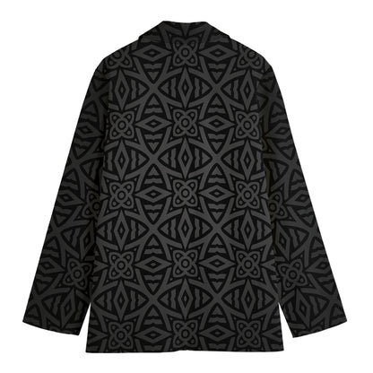 Black Celtic Symbol Pattern Print Women's Cotton Blazer