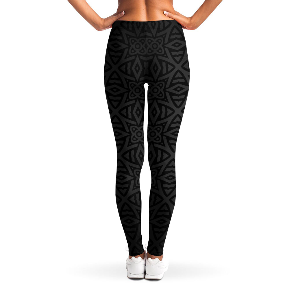 Black Celtic Symbol Pattern Print Women's Leggings