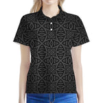 Black Celtic Symbol Pattern Print Women's Polo Shirt