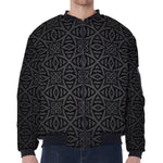 Black Celtic Symbol Pattern Print Zip Sleeve Bomber Jacket