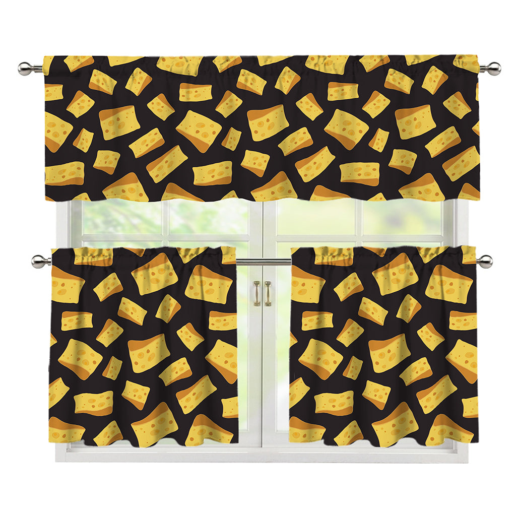 Black Cheese And Holes Pattern Print 3 Piece Kitchen Curtains