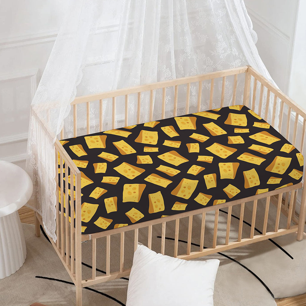 Black Cheese And Holes Pattern Print Baby Crib Sheet