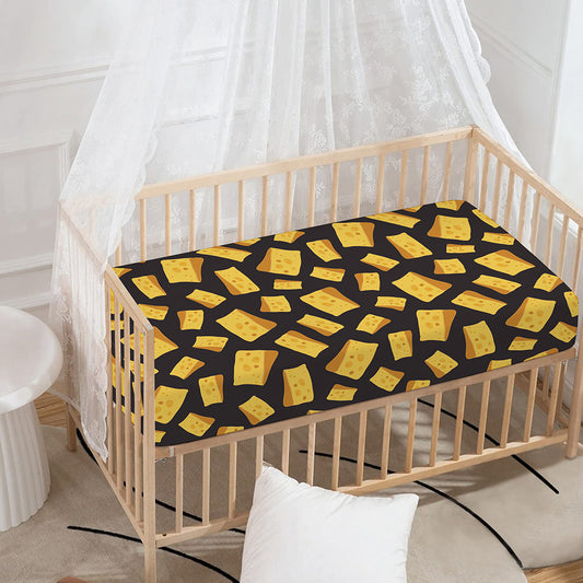 Black Cheese And Holes Pattern Print Baby Crib Sheet