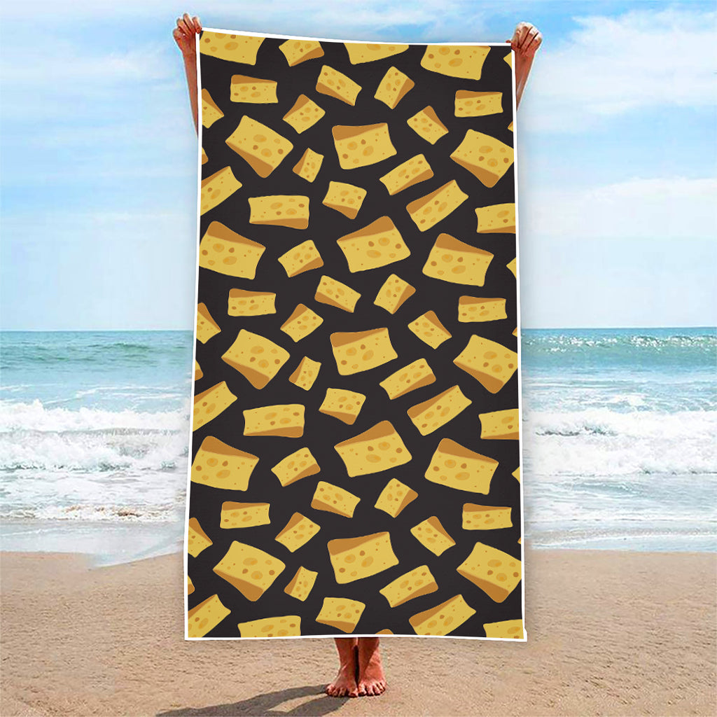 Black Cheese And Holes Pattern Print Beach Towel