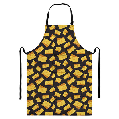 Black Cheese And Holes Pattern Print Bib Apron With Pocket