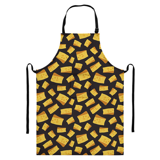 Black Cheese And Holes Pattern Print Bib Apron With Pocket