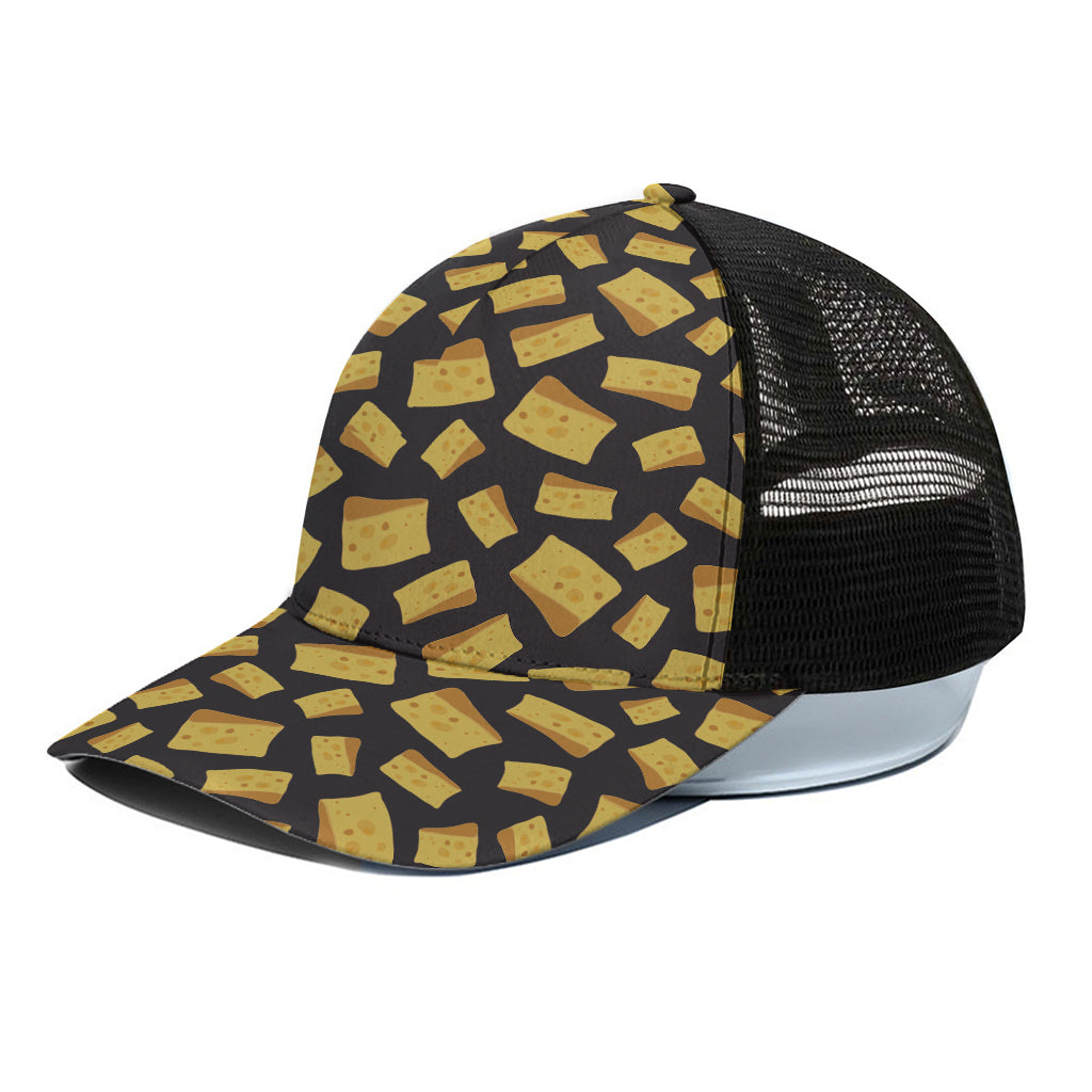 Black Cheese And Holes Pattern Print Black Mesh Trucker Cap